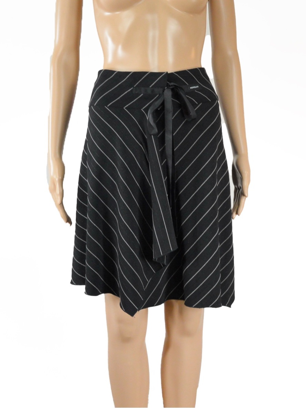 Vintage Y2K Morgan De Toi Pin Stripe Ruffle Bow Black Skirt 2000s 00s